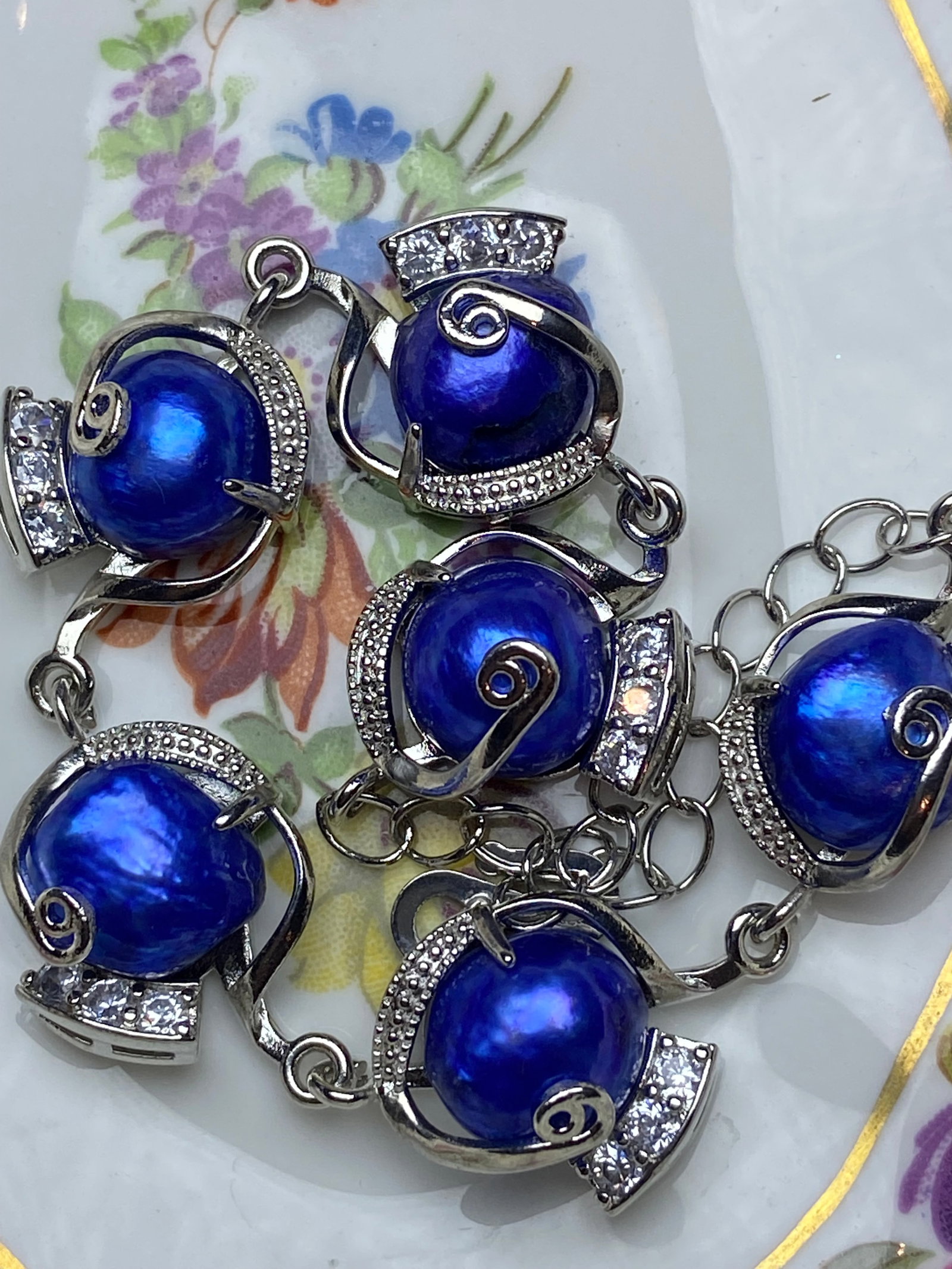 Blue Baroque Pearl silver Bracelet - 8