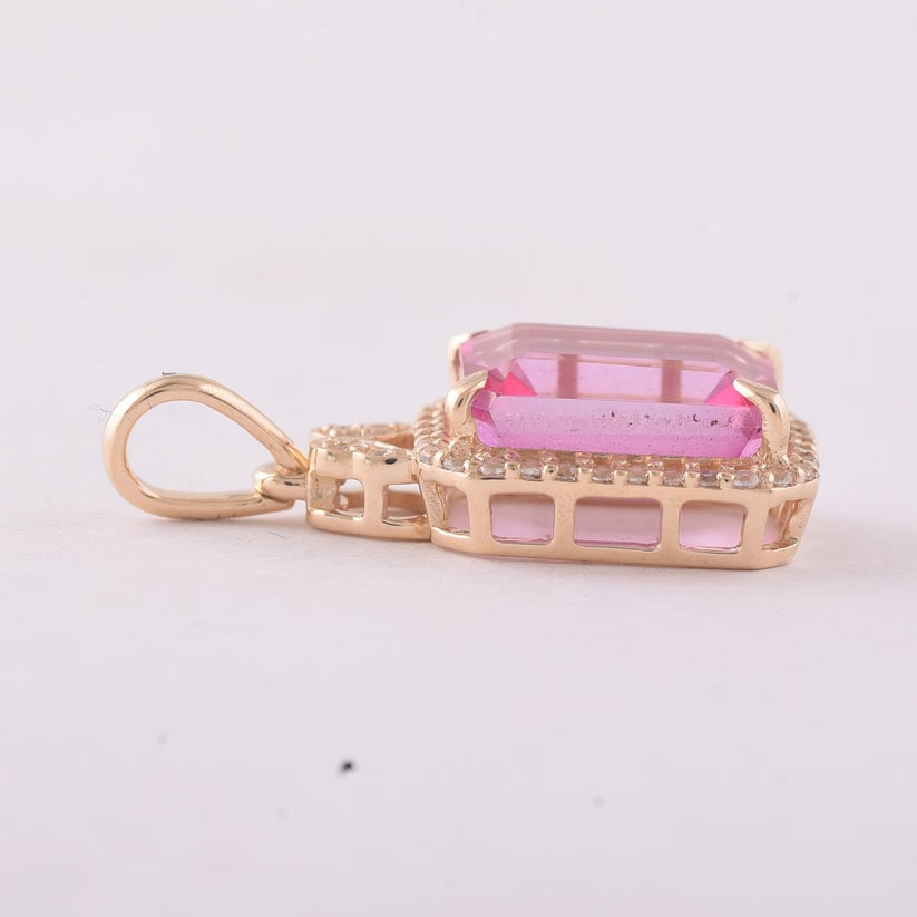 3.35 Ct Octagon Pink Topaz 9K Gold Pendant - 3