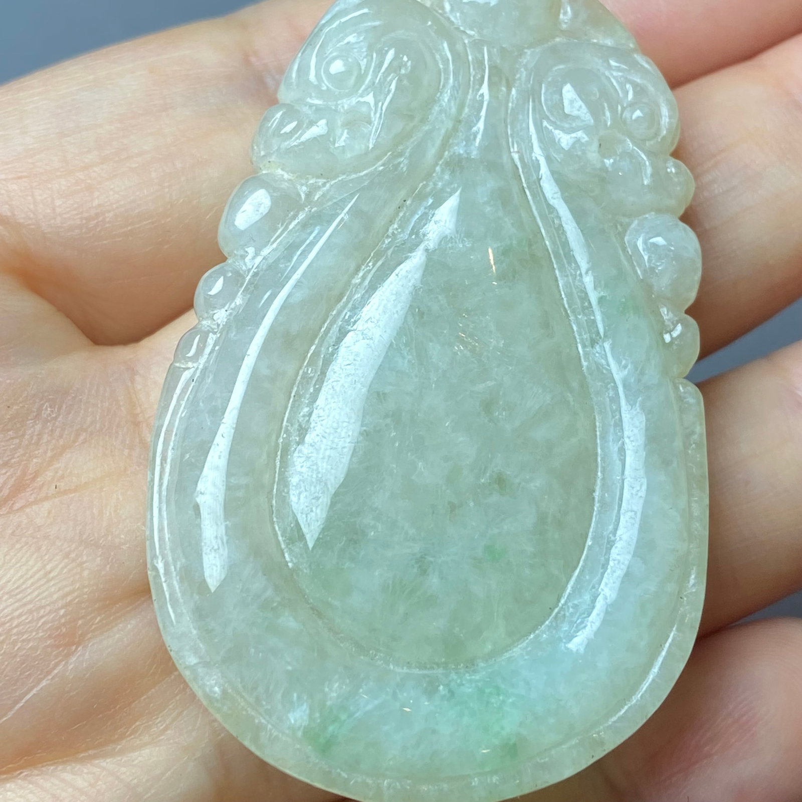 Antique Chinese Large Apple Green Jadeite Jade caved Water drop-shaped Ruyi Amulet - 11