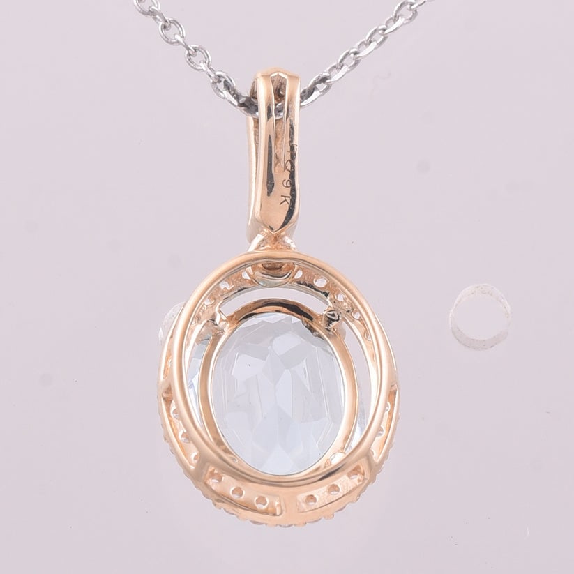 2.26 Ct Oval Blue Topaz 9K Gold Pendant - 2