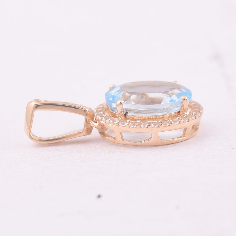 2.26 Ct Oval Blue Topaz 9K Gold Pendant - 3