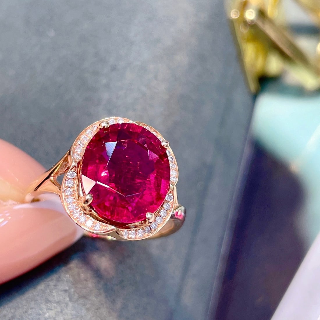 14K GOLD 3.72 CT NATURAL TOURMALINE & DIAMOND RING - 5