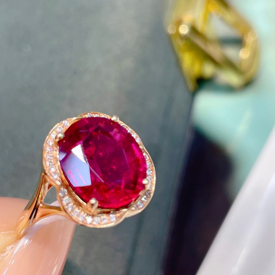 14K GOLD 3.72 CT NATURAL TOURMALINE & DIAMOND RING - 6