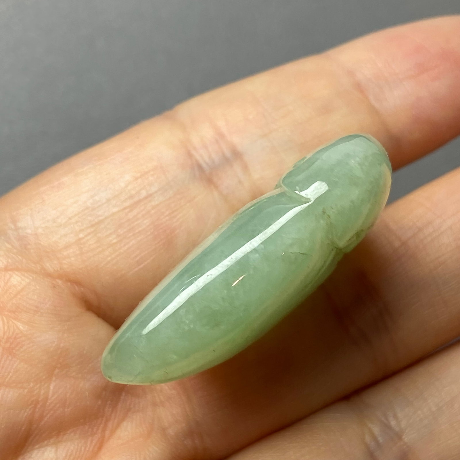 Antique Chinese Natural Icy Green Jadeite Jade carved Peach Lingzhi and Bat - 10