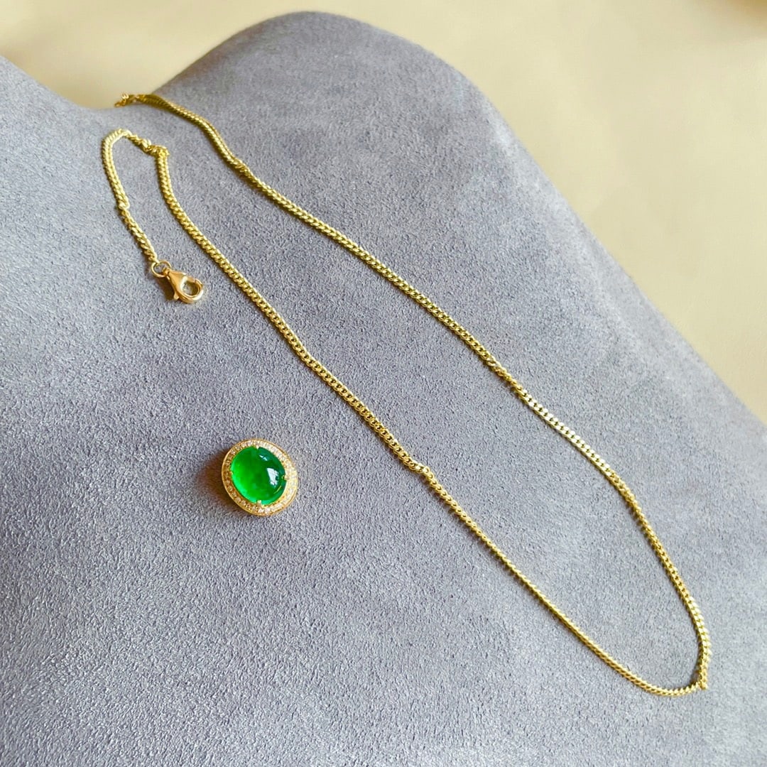 14K GOLD 2 CT VIVID GREEN NATURAL EMERALD & DIAMOND NECKLACE - 4
