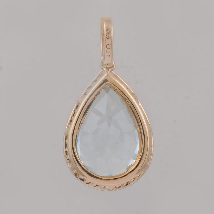 3.30 Ct Pear Aquamarine 9K Gold Pendant - 2