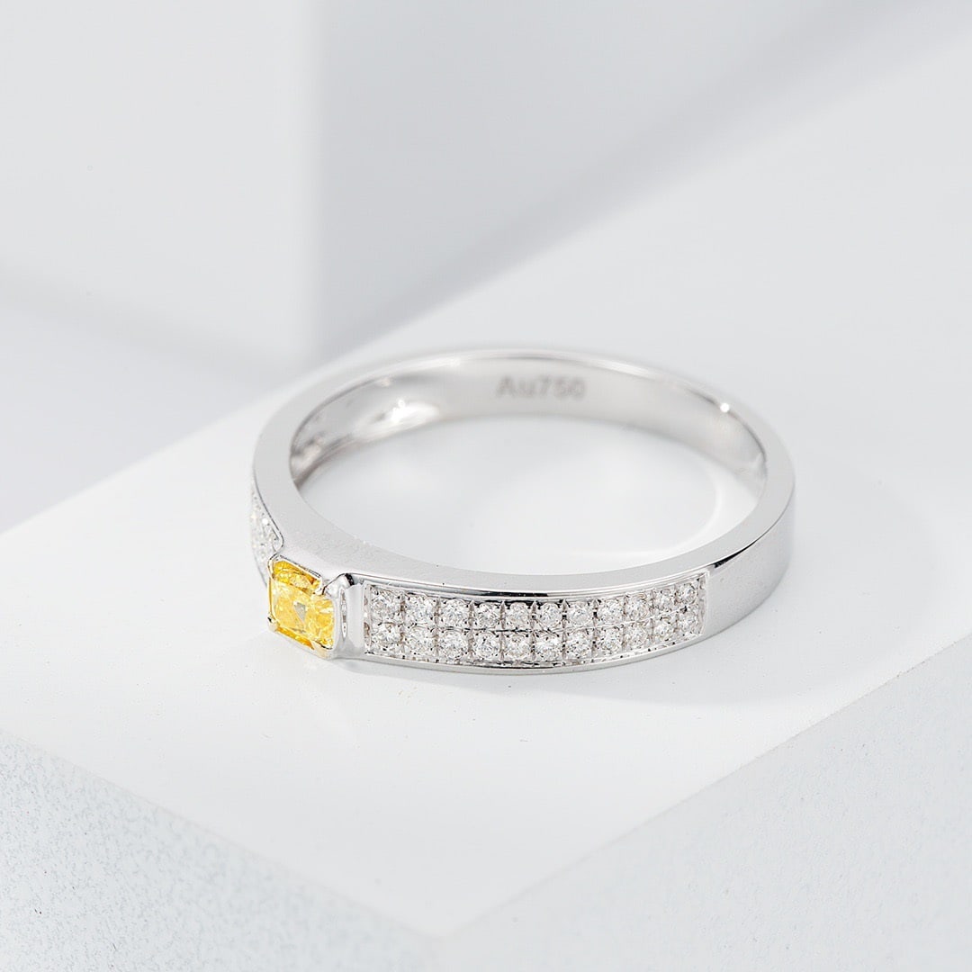 14K GOLD 0.31 CTW NATURAL YELLOW DIAMOND & DIAMOND RING - 2
