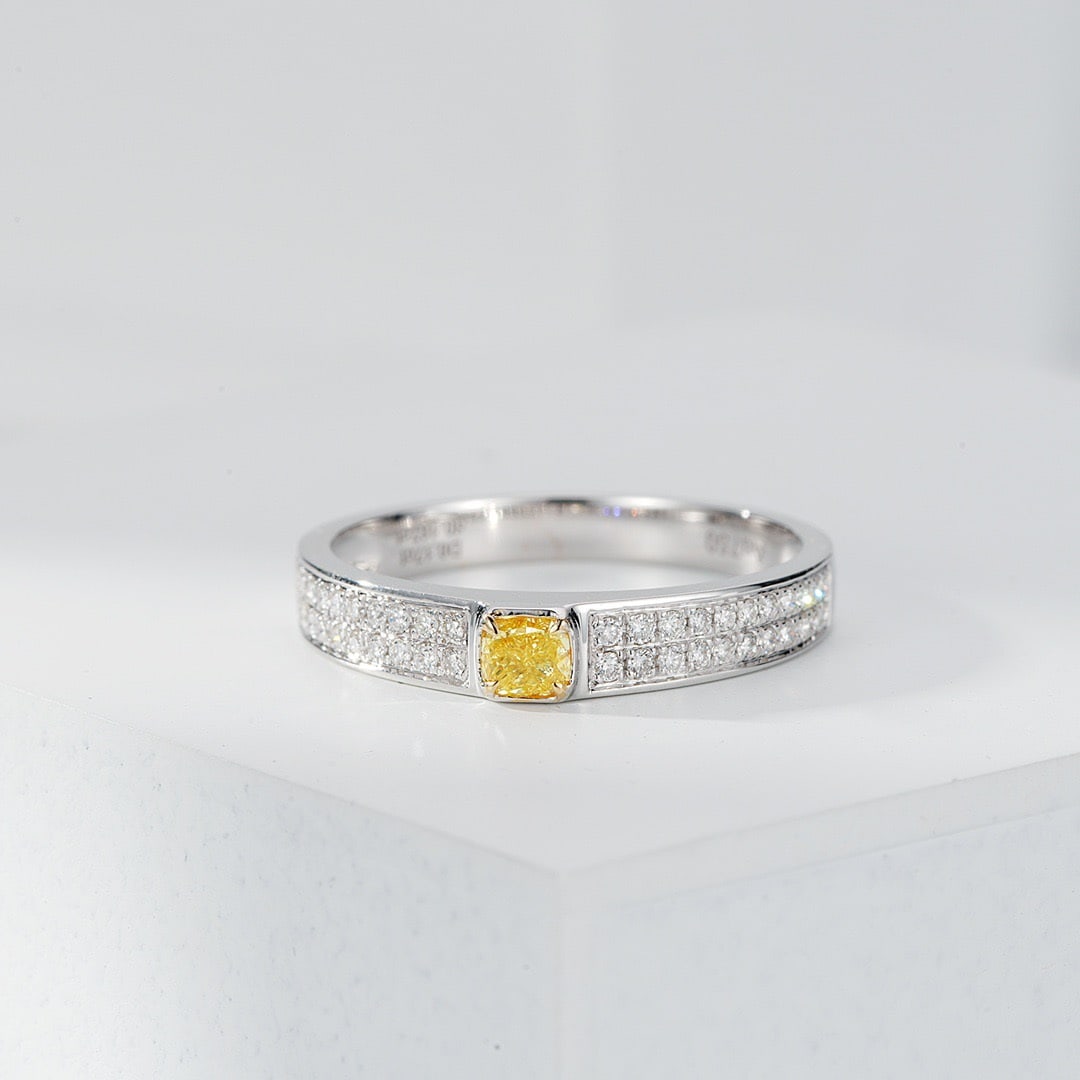 14K GOLD 0.31 CTW NATURAL YELLOW DIAMOND & DIAMOND RING - 5