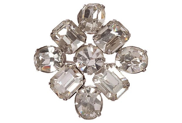 Vintage Square Clear Rhinestone Pin - 2