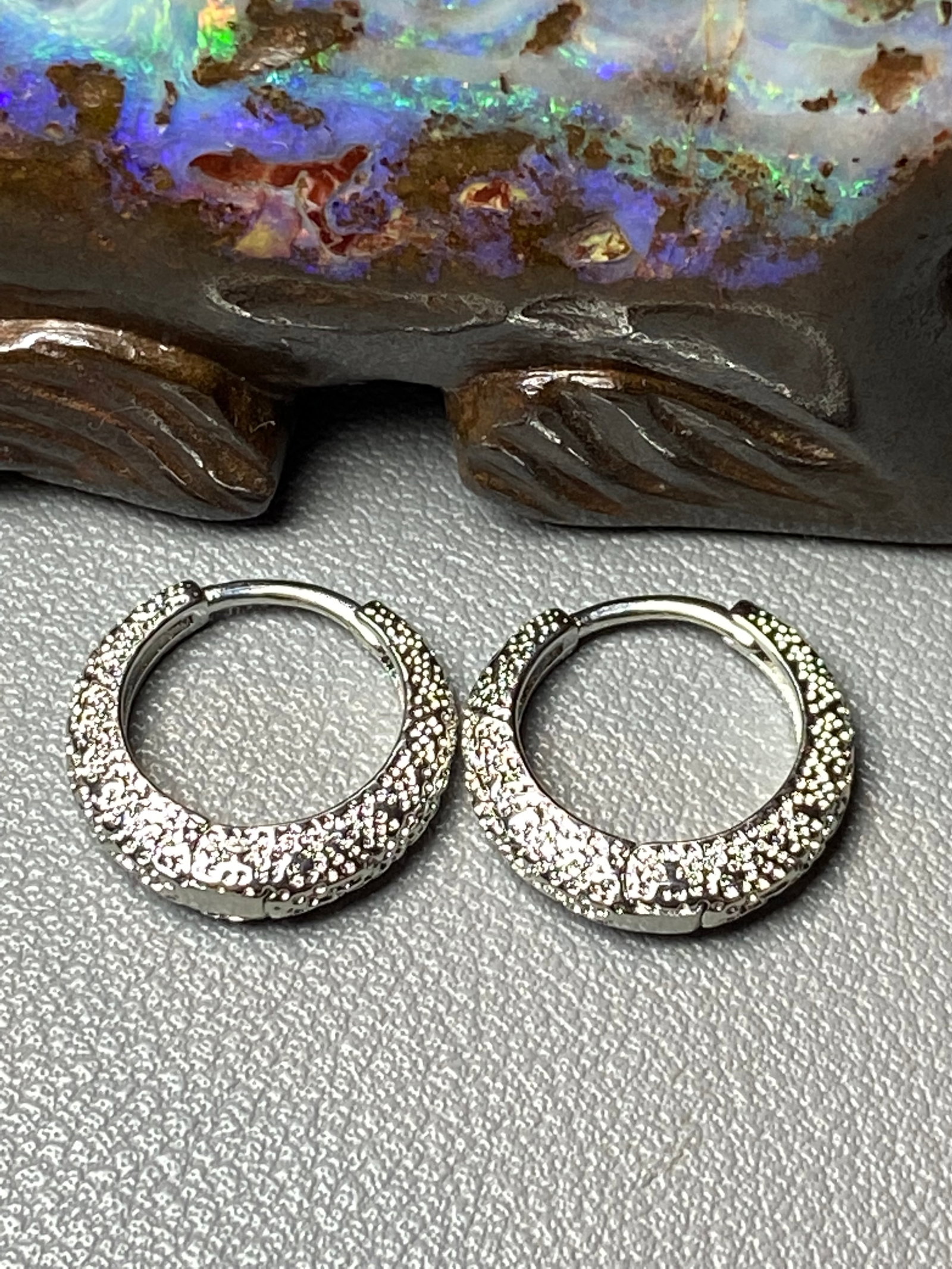 White gold plated forged earring hoops - 2