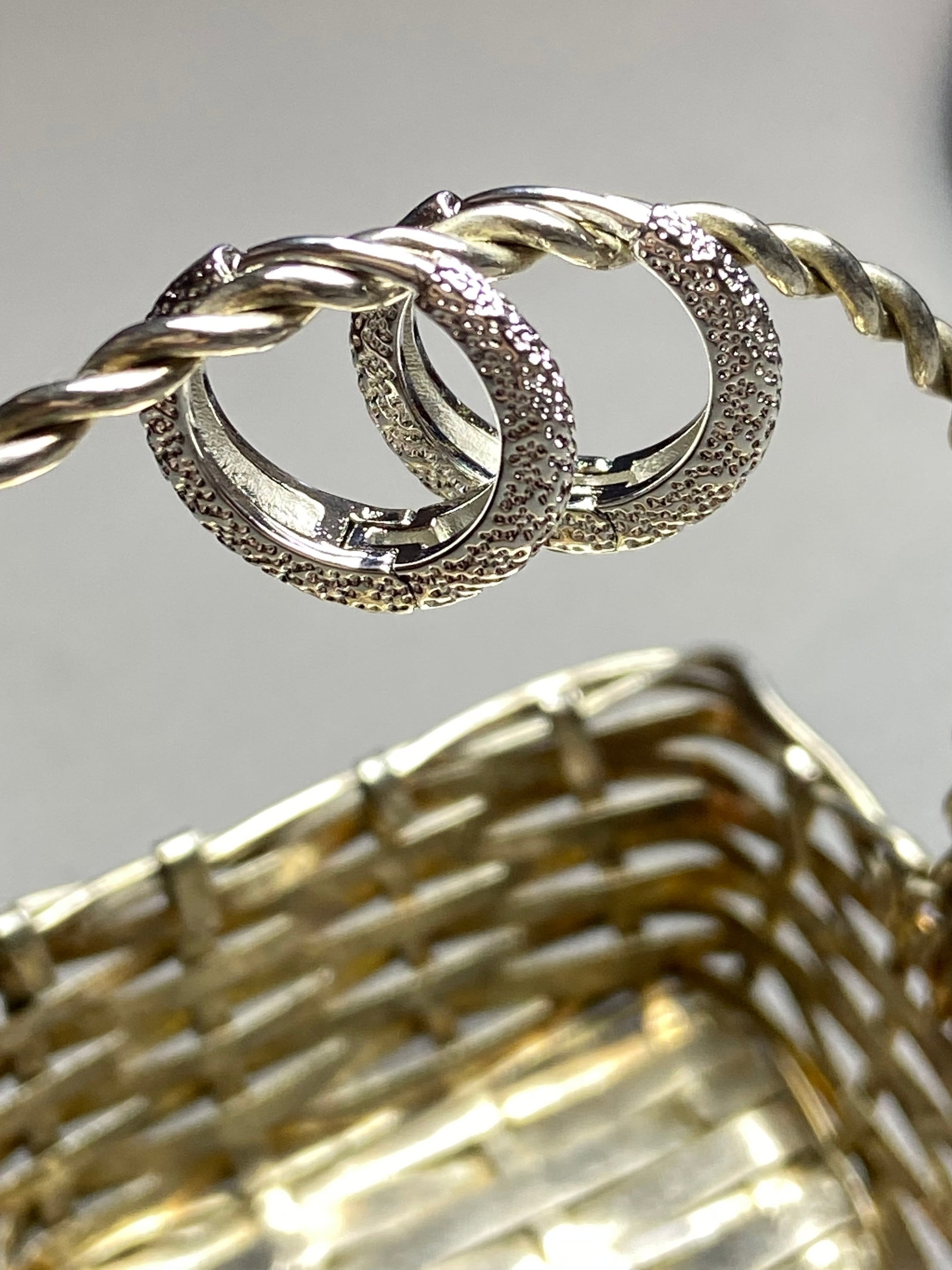White gold plated forged earring hoops - 3