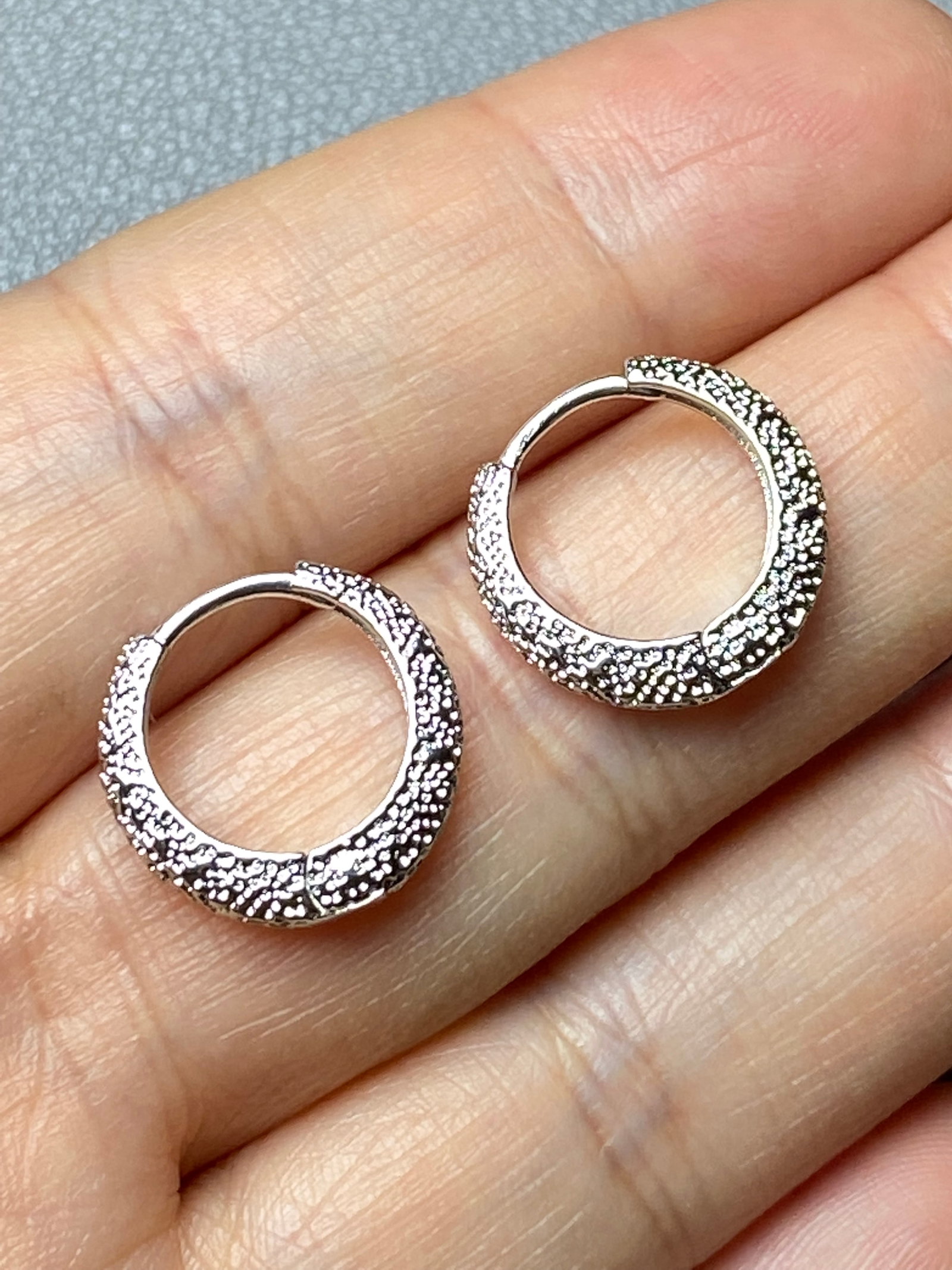 White gold plated forged earring hoops - 6