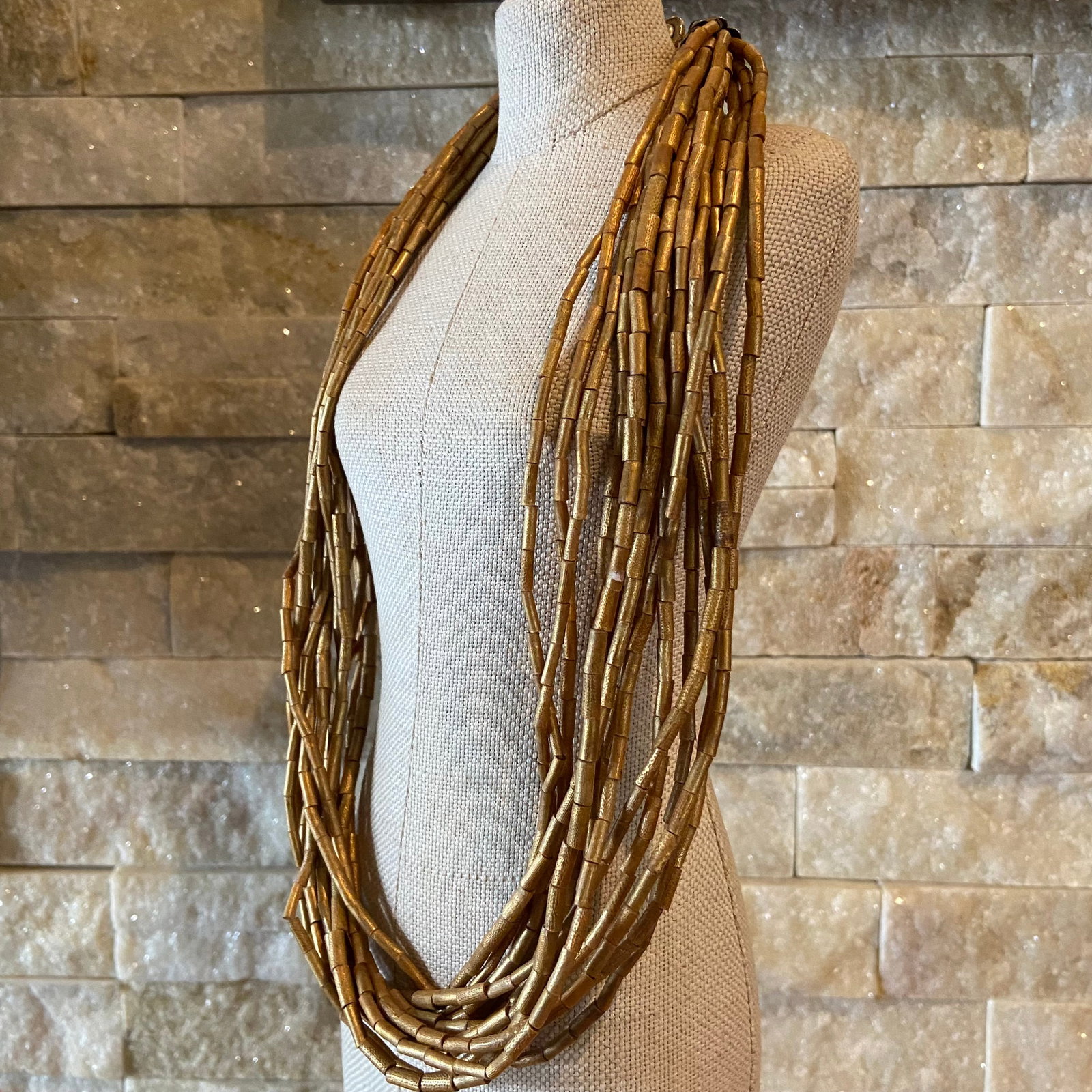 Vintage 14 Multi-Strand Golden Coarl Beads Necklace - 12