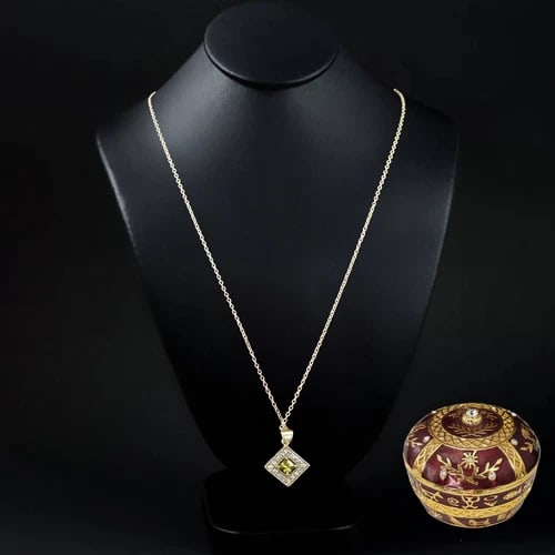 Cubic Zirconia 18K Over Sterling Necklace w Bejeweled Trinket Box (1 of 11)
