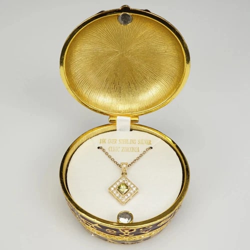 Cubic Zirconia 18K Over Sterling Necklace w Bejeweled Trinket Box - 3