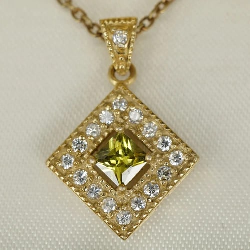 Cubic Zirconia 18K Over Sterling Necklace w Bejeweled Trinket Box - 5