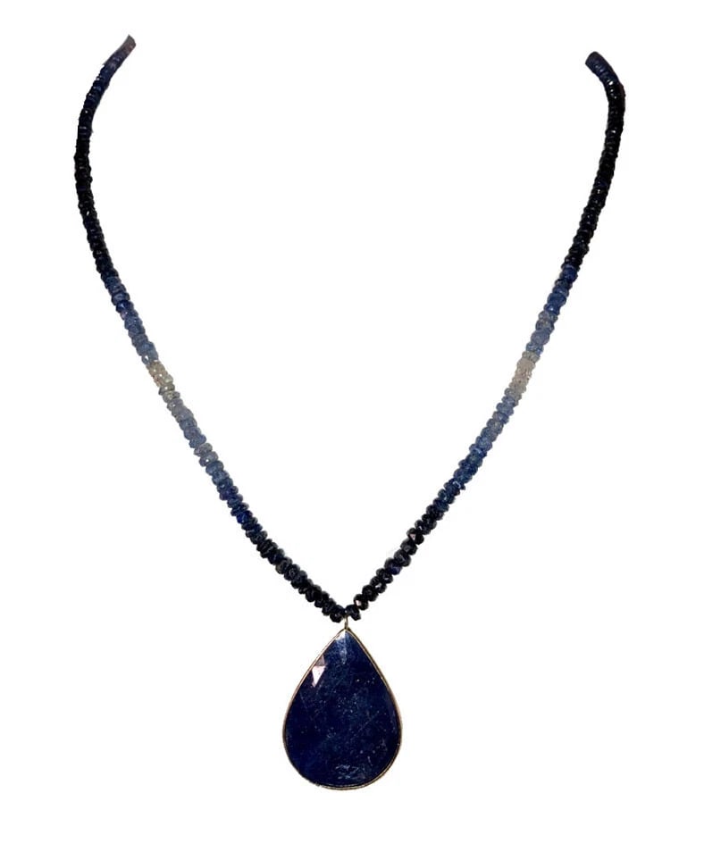 Multi Colored Blue Sapphire Tear Shaped Drop Faceted Bead Necklace - 2