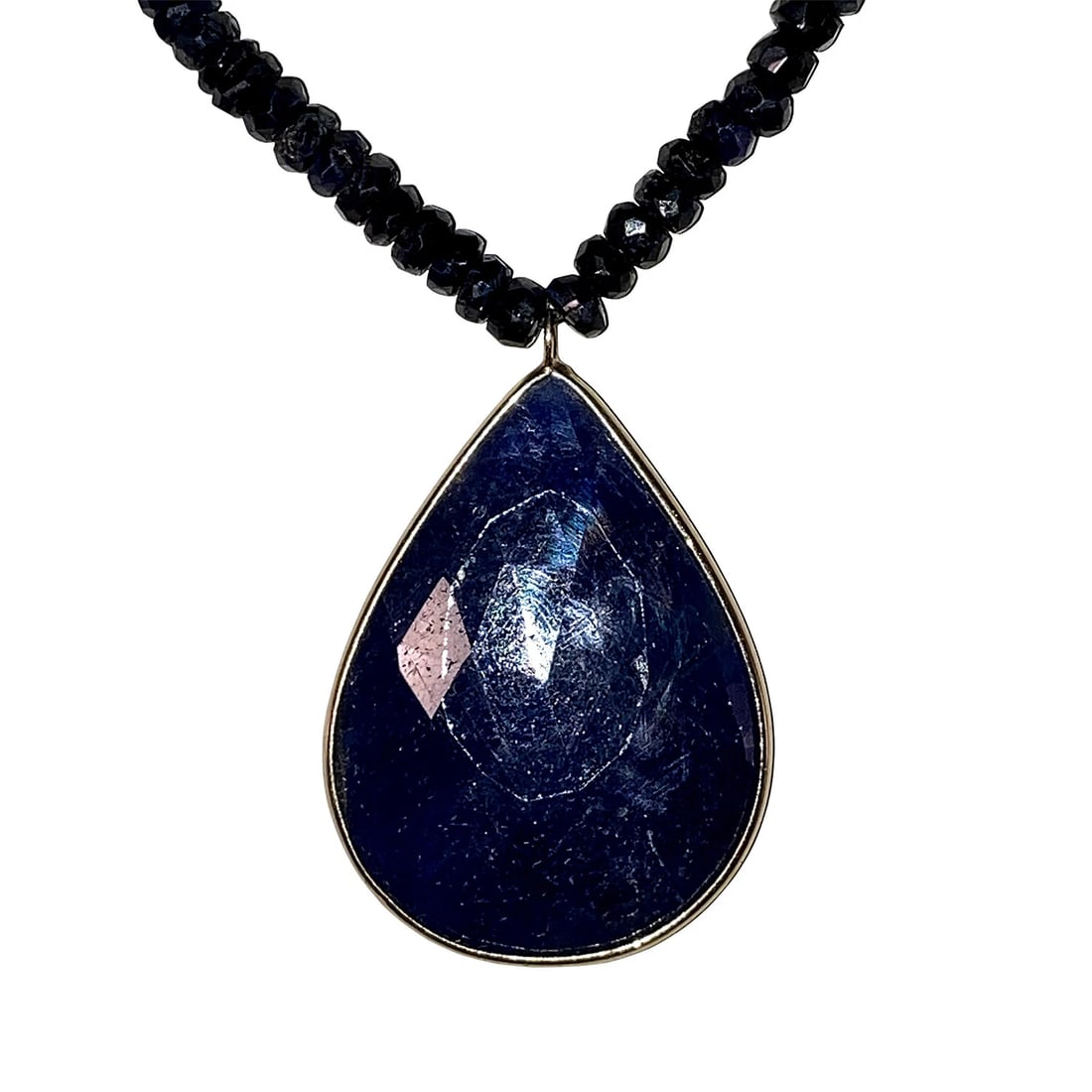 Multi Colored Blue Sapphire Tear Shaped Drop Faceted Bead Necklace - 3