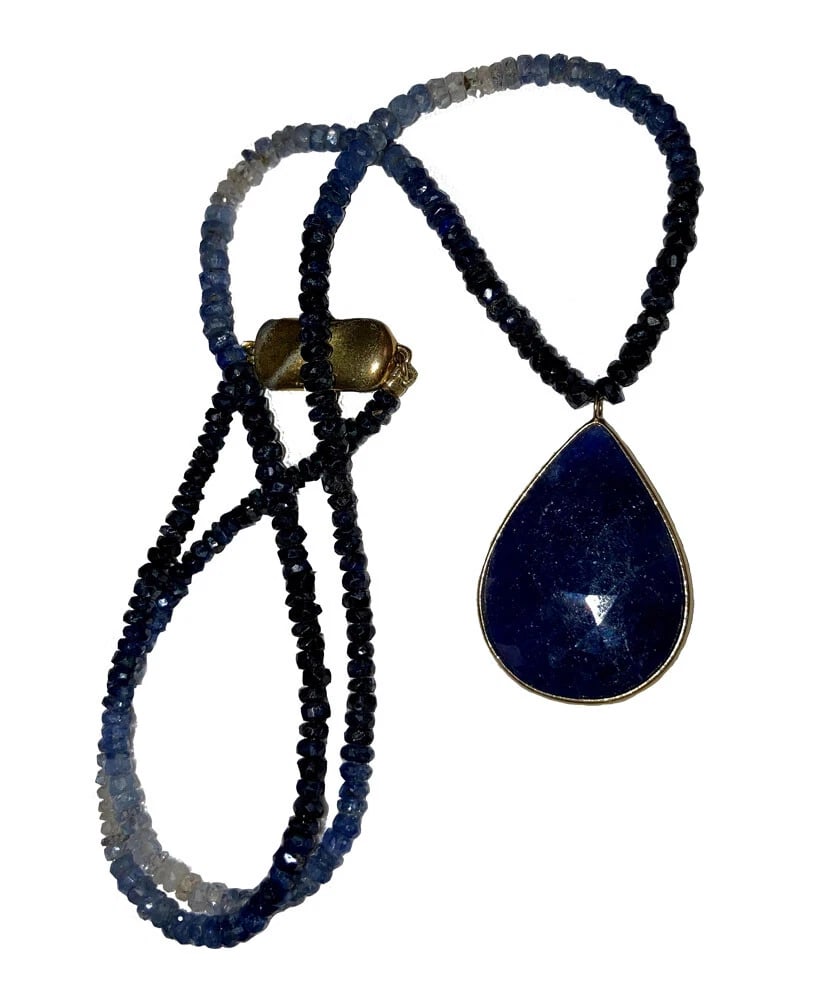 Multi Colored Blue Sapphire Tear Shaped Drop Faceted Bead Necklace - 4