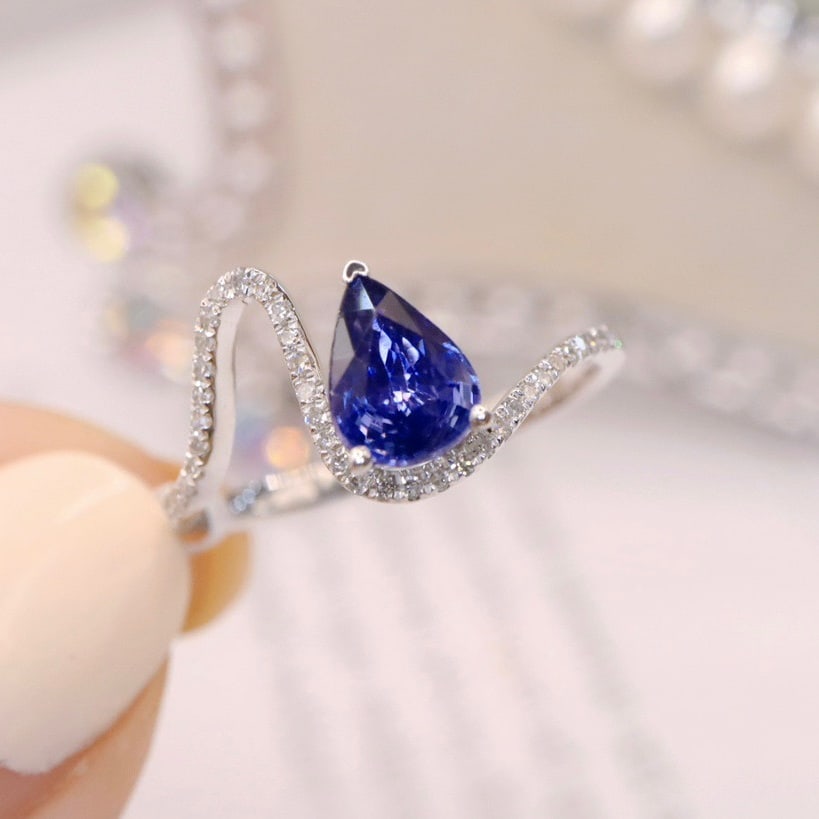 14K GOLD 1.01 CTW VIVID BLUE NATURAL SAPPHIRE & DIAMOND RING - 2
