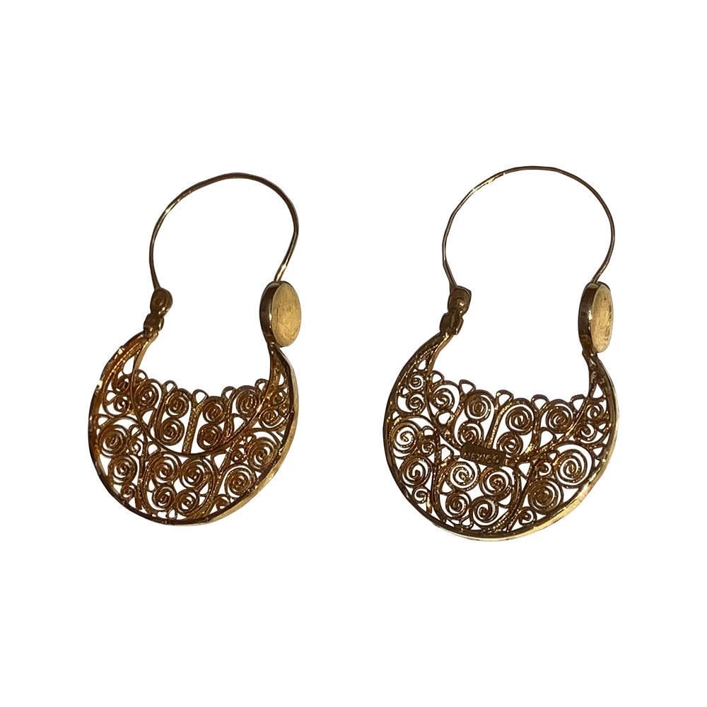 14 KT Gold Mexican Filigree Hoop Earrings - 2