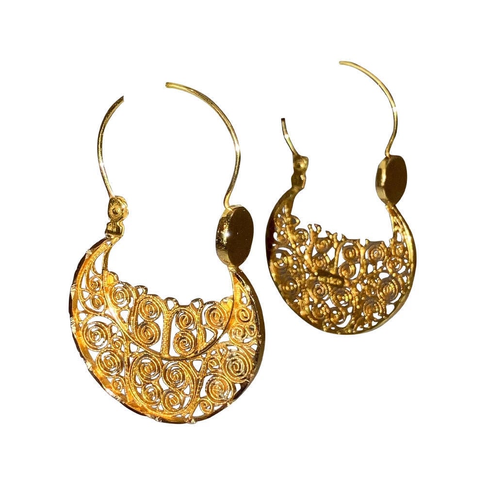 14 KT Gold Mexican Filigree Hoop Earrings - 3