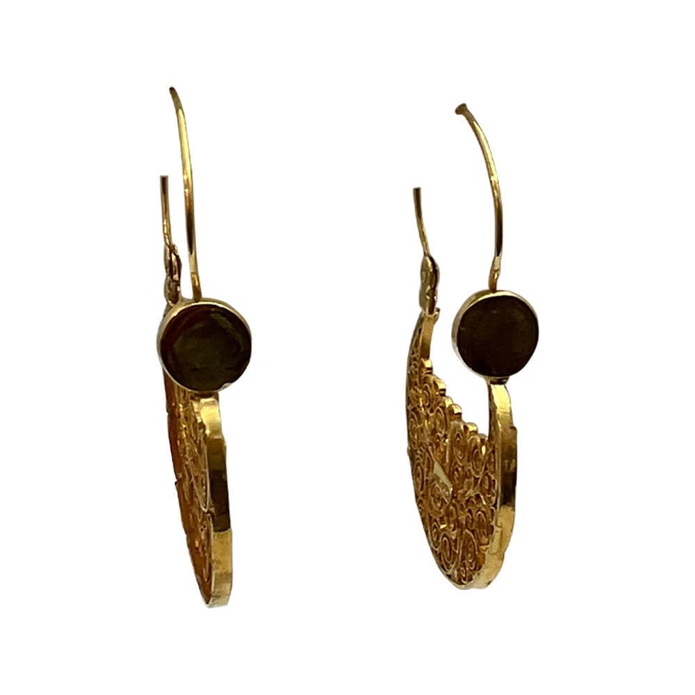 14 KT Gold Mexican Filigree Hoop Earrings - 4