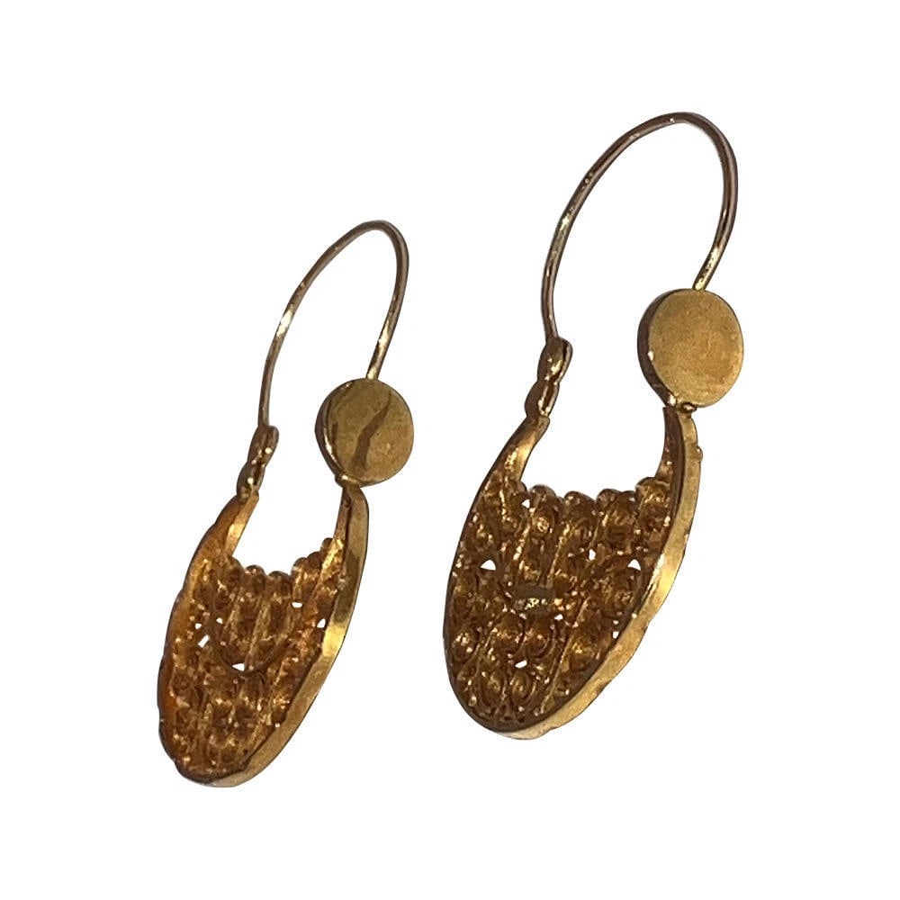 14 KT Gold Mexican Filigree Hoop Earrings - 7