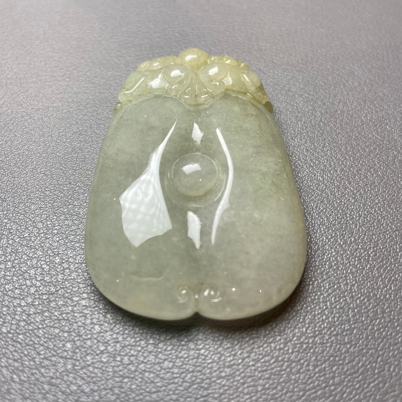 Antique Chinese Natual Yellow White Icy Jadeite Jade carved Double Foo Dogs Ruyi Statue - 2