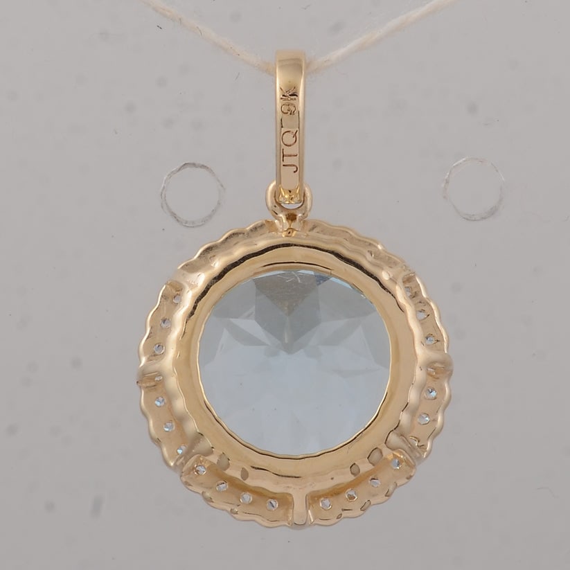 4.33 Ct Round Blue Topaz 9K Gold Pendant - 2