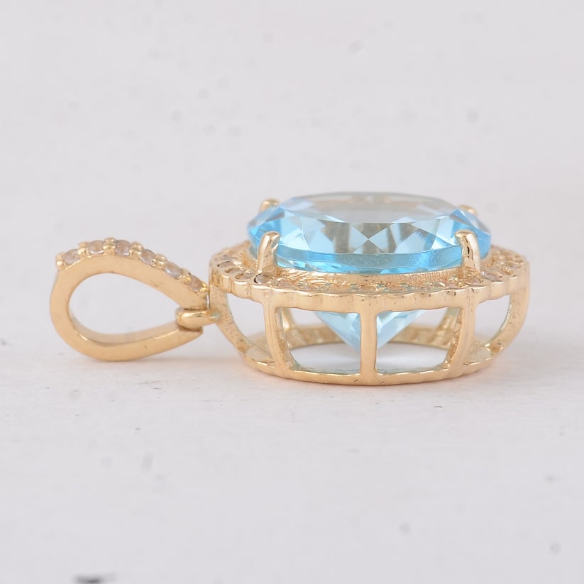 4.33 Ct Round Blue Topaz 9K Gold Pendant - 4