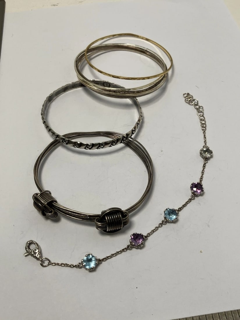 Wholesale Lot Of Four Sterling Silver, Unique Bangles Bracelets gemstone - 2