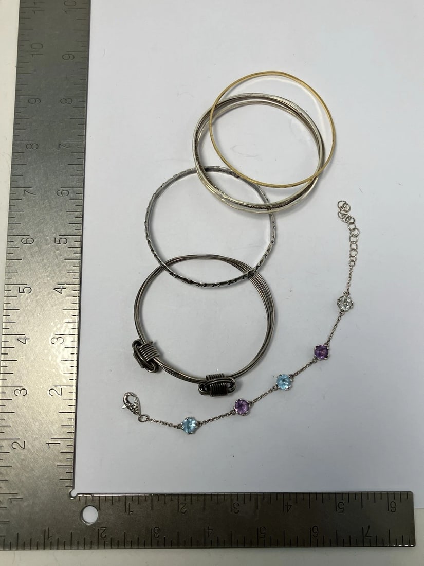 Wholesale Lot Of Four Sterling Silver, Unique Bangles Bracelets gemstone - 5