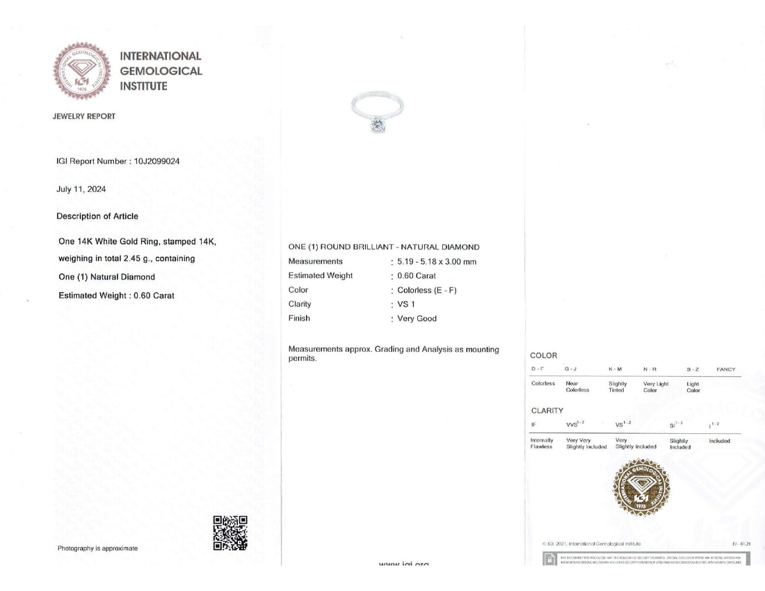 0.60cttw Natural Diamond Ring 14K White Gold 2.45 gr - 5