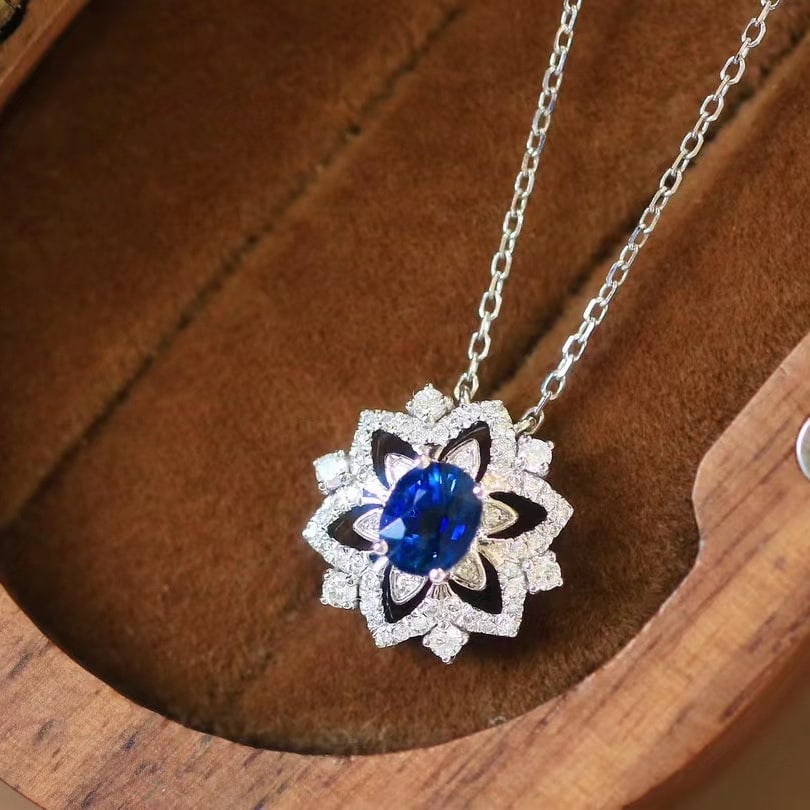 14K GOLD 0.84 CTW NATURAL SAPPHIRE & DIAMOND NECKLACE - 2
