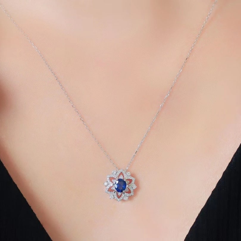 14K GOLD 0.84 CTW NATURAL SAPPHIRE & DIAMOND NECKLACE - 3
