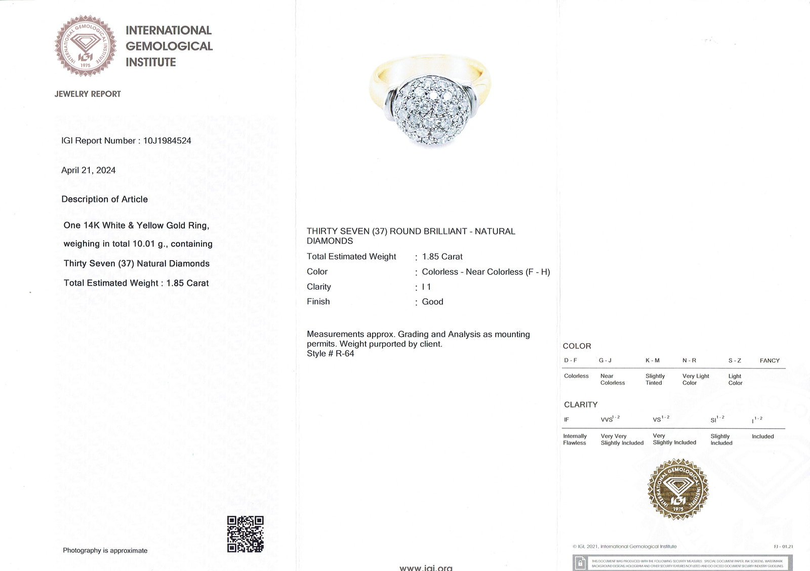 1.85cttw Natural Diamond Ring 14K Yellow Gold 10.01 gr - 2