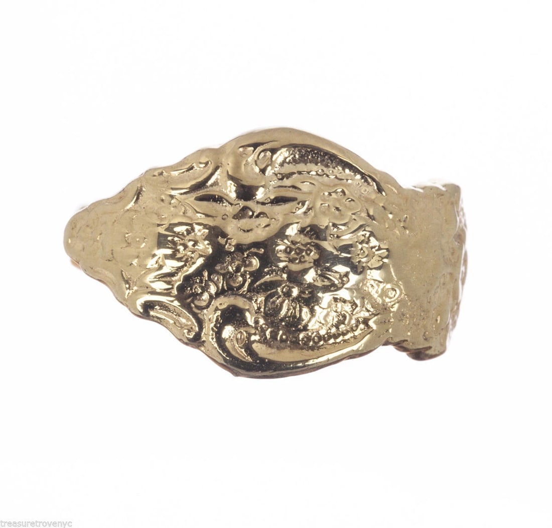 18 kt Gold Vermeil Sterling Silver Ornate Spoon Ring Silverware Alberto Juan - 2