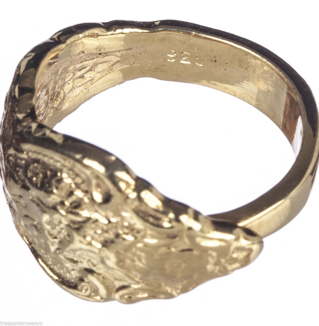 18 kt Gold Vermeil Sterling Silver Ornate Spoon Ring Silverware Alberto Juan - 4