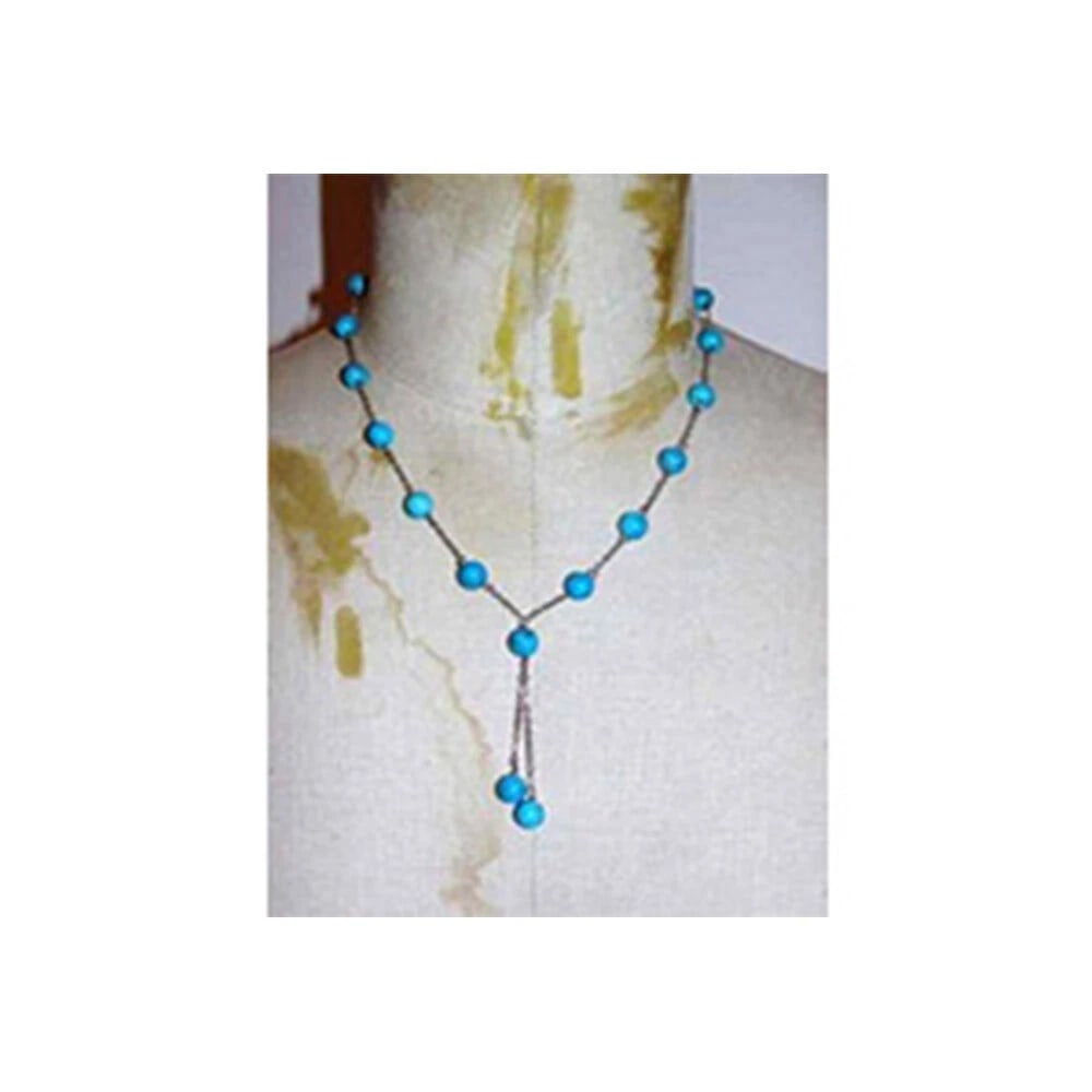 Turquoise Bead Sterling Silver Chain Tassel Necklace - 2