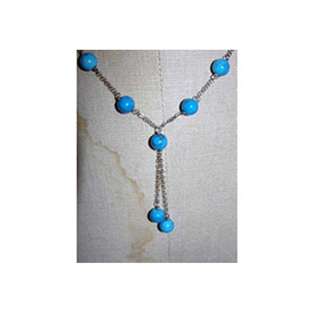 Turquoise Bead Sterling Silver Chain Tassel Necklace - 3