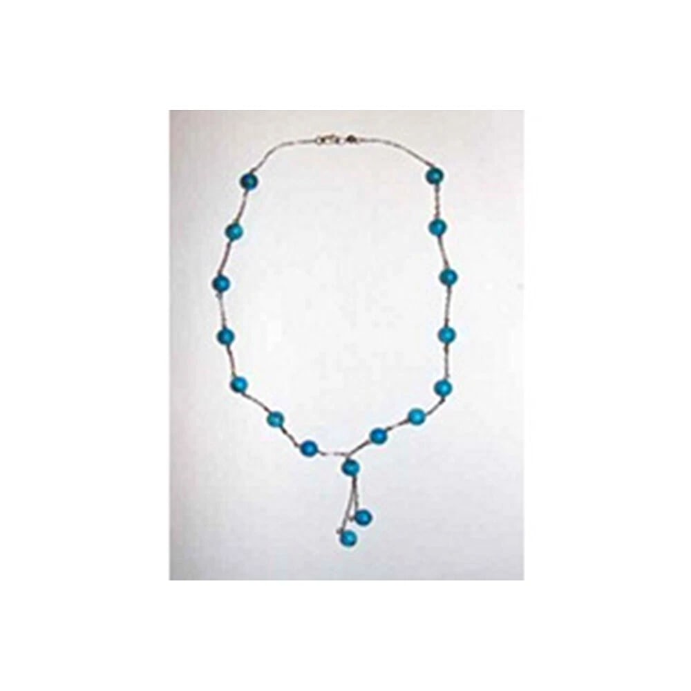 Turquoise Bead Sterling Silver Chain Tassel Necklace - 4