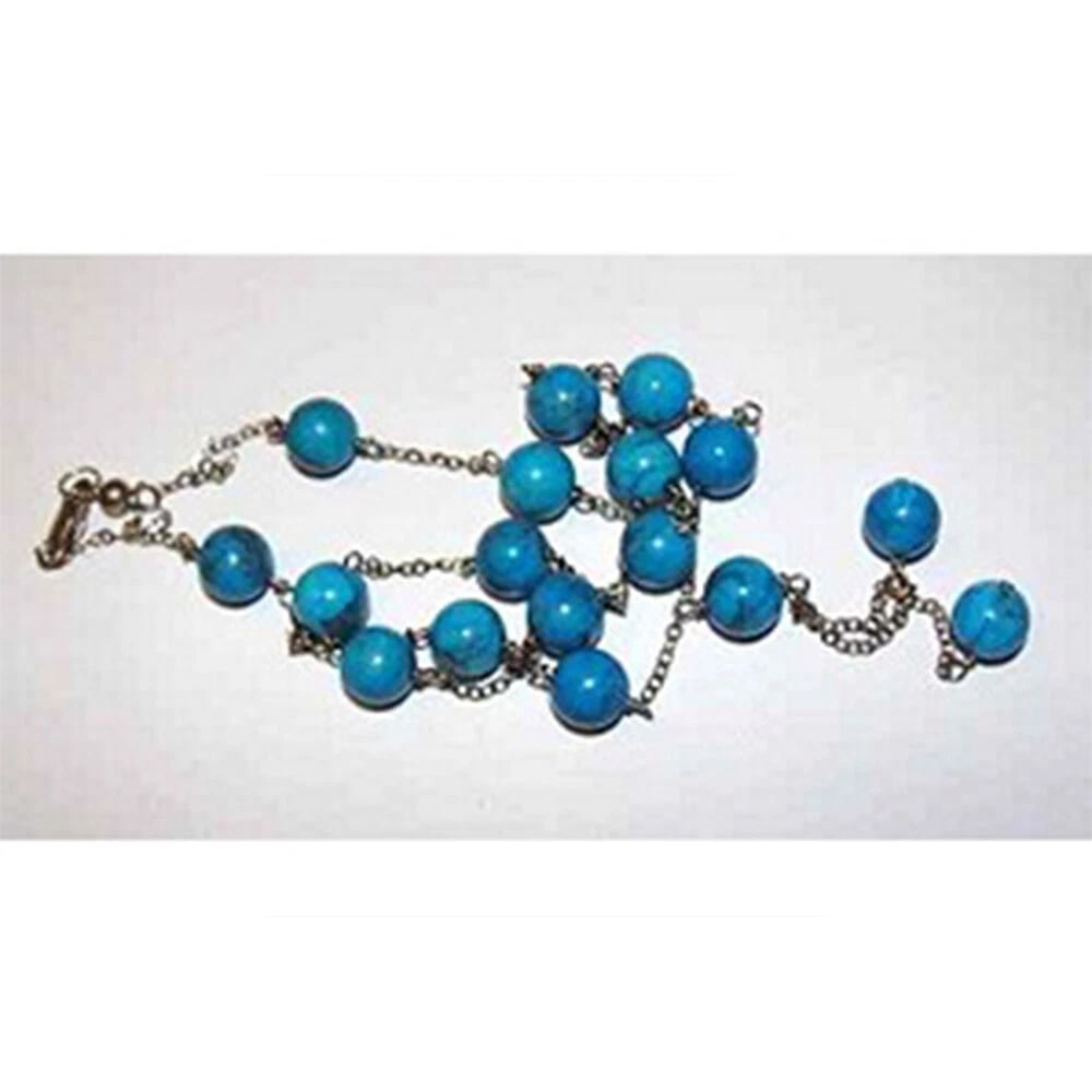 Turquoise Bead Sterling Silver Chain Tassel Necklace - 5