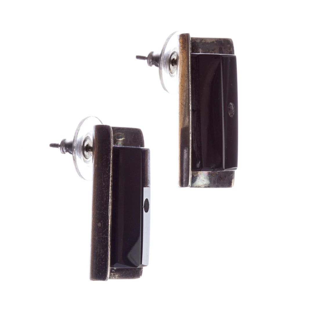 Vintage Sterling Silver Mexican Black Onyx Bead Earrings - 3
