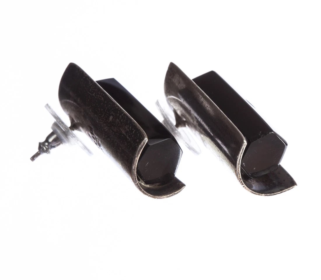 Vintage Sterling Silver Mexican Black Onyx Bead Earrings - 4
