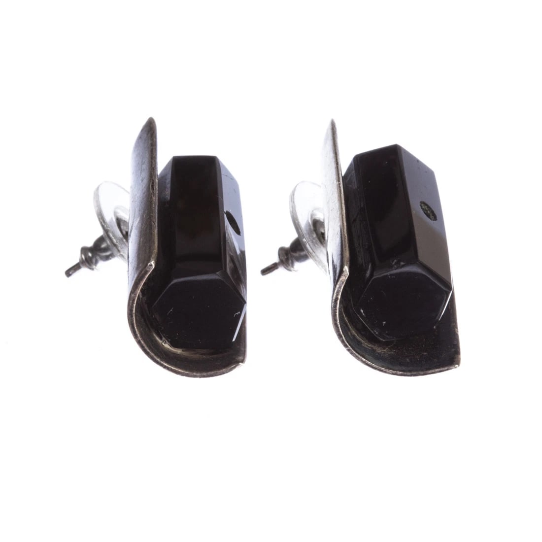 Vintage Sterling Silver Mexican Black Onyx Bead Earrings - 5