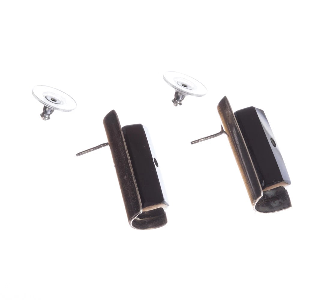 Vintage Sterling Silver Mexican Black Onyx Bead Earrings - 7