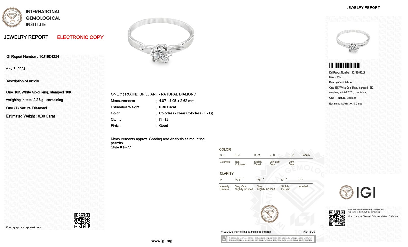 0.30cttw Natural Diamond Ring 18k White Gold 2.28 gr - 4