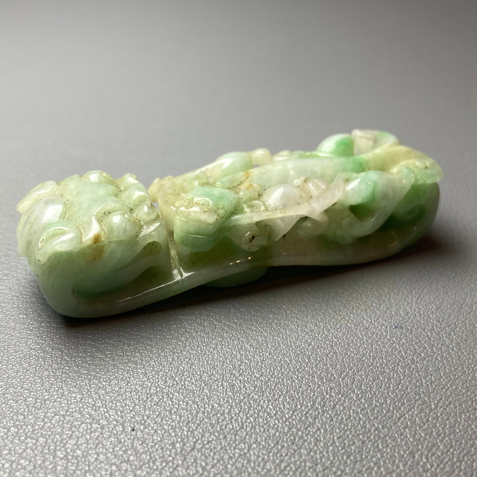 Antique Chinese Apple Green Jadeite Jade Dragon Belt Hook - 16