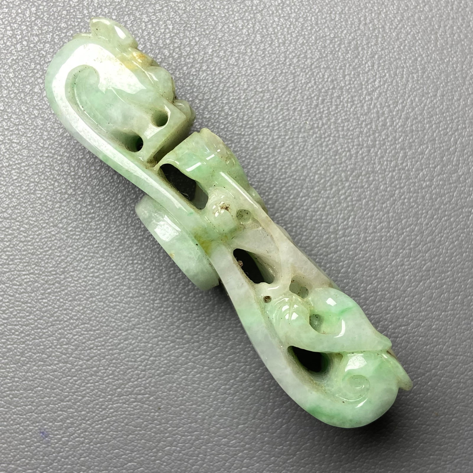 Antique Chinese Apple Green Jadeite Jade Dragon Belt Hook - 4